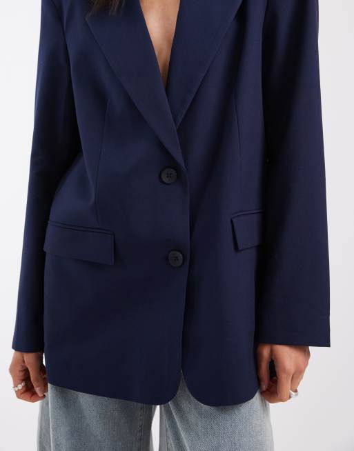 ASOS DESIGN Tailored oversized blazer in navy, 3 of 4
