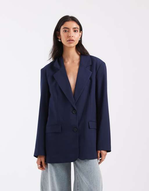 ASOS DESIGN Tailored oversized blazer in navy, 4 of 4