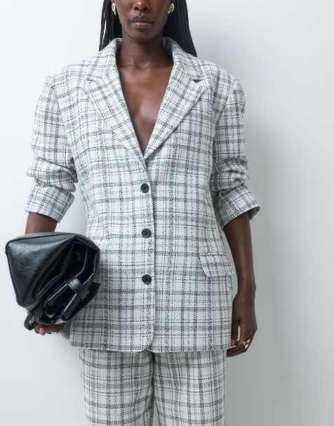 ASOS DESIGN tailored oversized blazer in winter white check - view 1