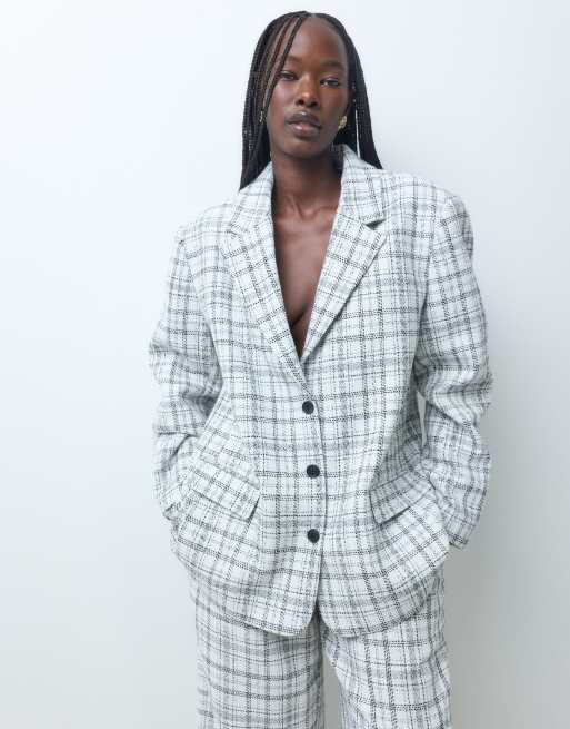 ASOS DESIGN tailored oversized blazer in winter white check, 3 of 7