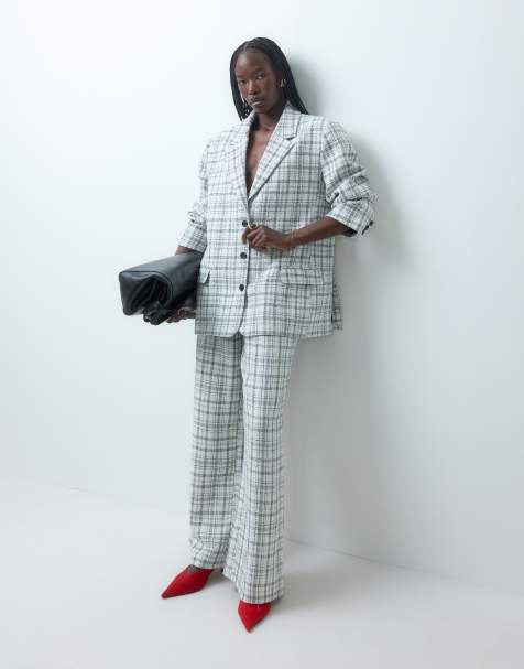 ASOS DESIGN tailored oversized blazer suit in winter white check - view 1