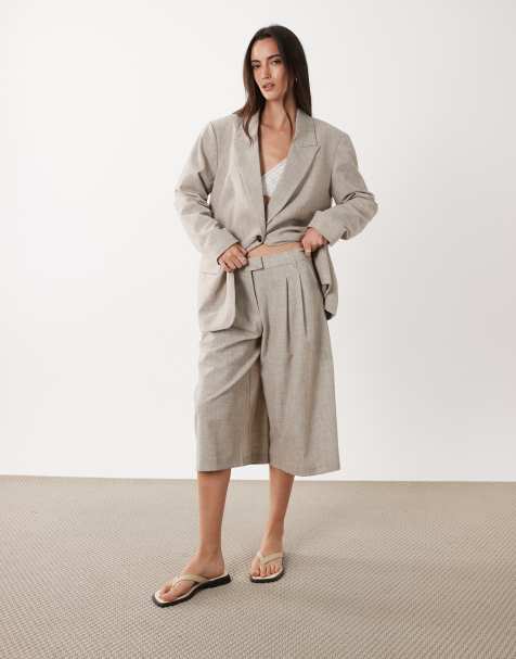 ASOS DESIGN tailored oversized blazer with Bermuda culottes set in mushroom - view 1