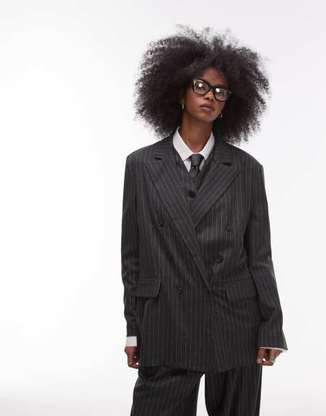 ASOS DESIGN tailored oversized mensy blazer in charcoal pinstripe - view 1