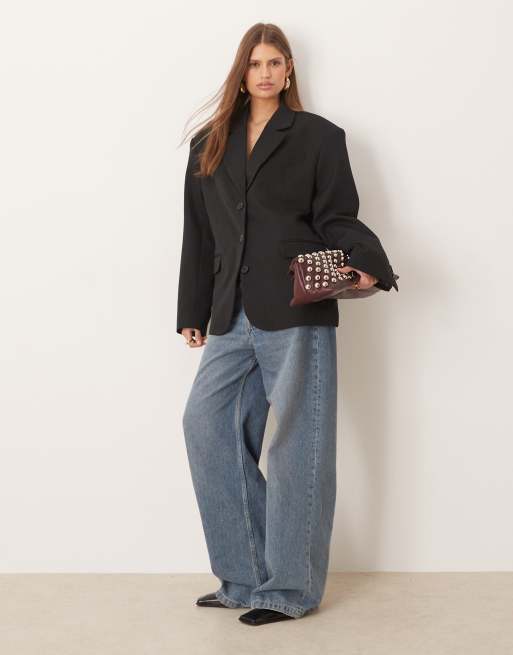 ASOS DESIGN tailored oversized power shoulder blazer in black pinstripe, 3 of 4