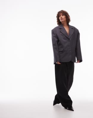 Asos Design Tailored Oversized Power Shoulder Blazer In Gray