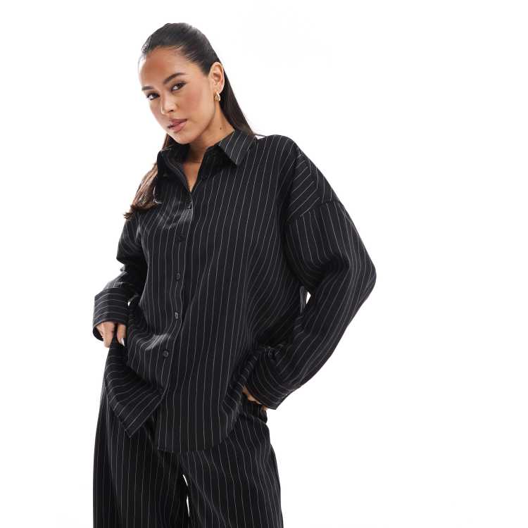 ASOS DESIGN tailored oversized shirt in black pinstripe | ASOS