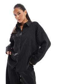 ASOS DESIGN tailored wide leg pinstripe pants in black