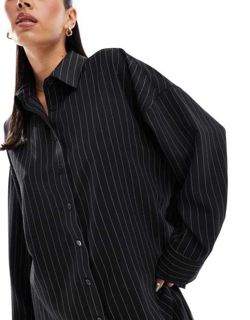 black pinstripe dress shirt Parvin Black Pinstripe Buttondown Dress Shirt | Modest Islamic Clothing