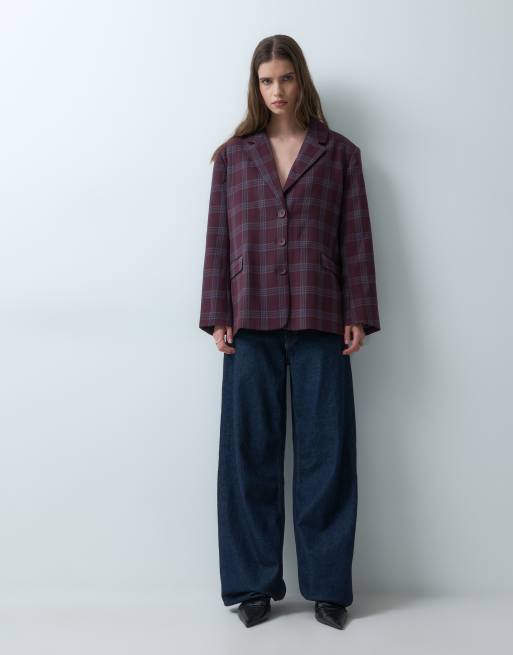 ASOS DESIGN Tailored oversized strong shoulder blazer in tartan, 2 of 4