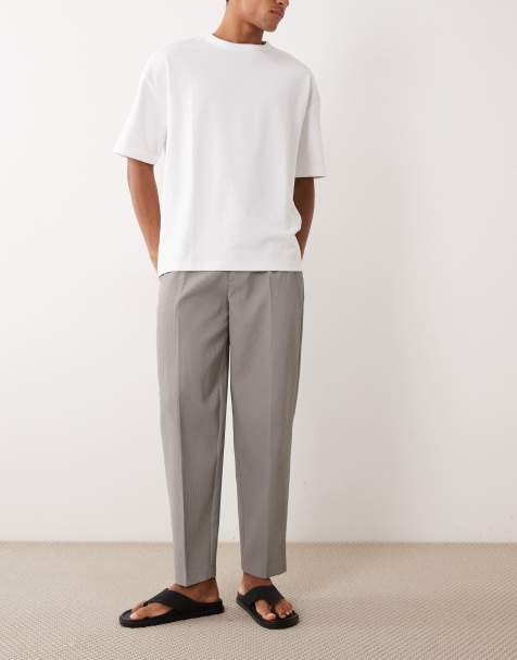 ASOS DESIGN tailored oversized tapered comfort ribbed trousers in grey - view 1