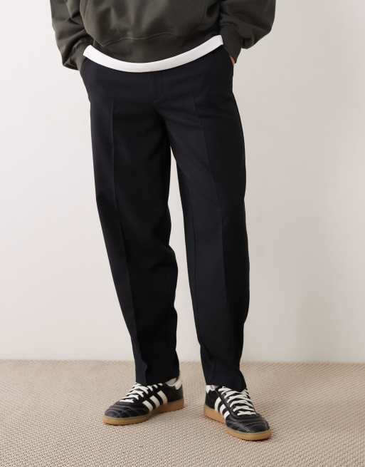 ASOS DESIGN tailored oversized tapered pants in black microtexture with side adjusters, 2 of 5