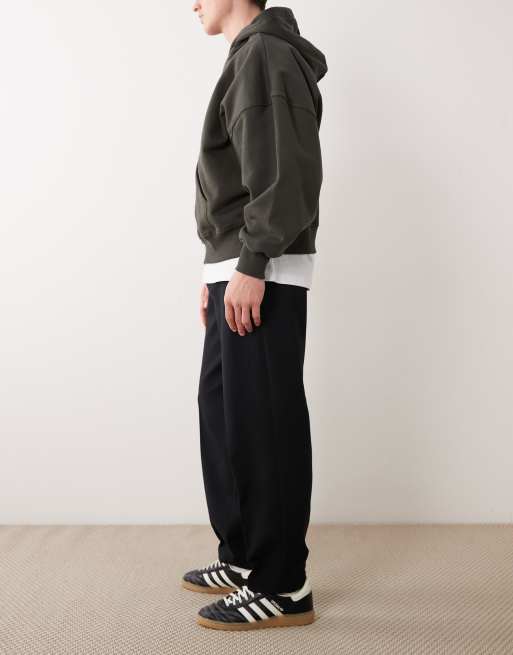 ASOS DESIGN tailored oversized tapered pants in black microtexture with side adjusters, 3 of 5