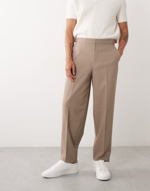 ASOS DESIGN tailored oversized tapered pants in taupe microtexture with side adjusters, 2 of 5