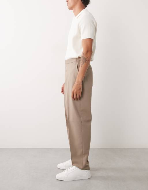ASOS DESIGN tailored oversized tapered pants in taupe microtexture with side adjusters, 3 of 5