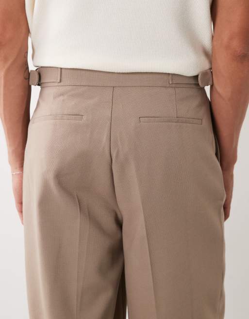 ASOS DESIGN tailored oversized tapered pants in taupe microtexture with side adjusters, 4 of 5