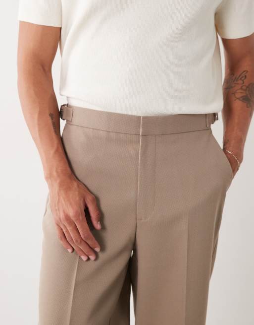 ASOS DESIGN tailored oversized tapered pants in taupe microtexture with side adjusters, 5 of 5