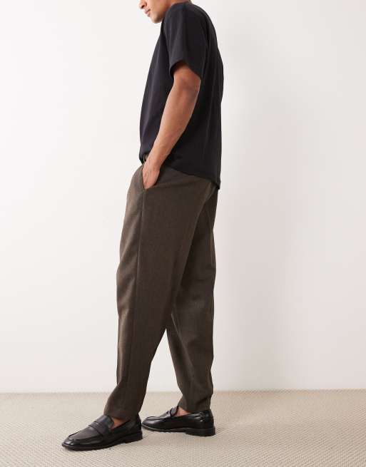 ASOS DESIGN tailored oversized tapered pants with wool in brown herringbone, 3 of 5