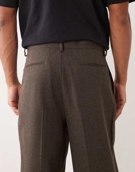 ASOS DESIGN tailored oversized tapered pants with wool in brown herringbone, 5 of 5