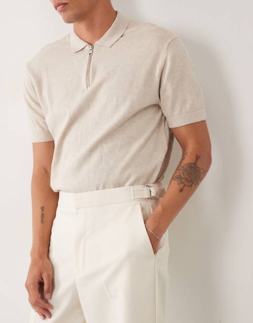 ASOS DESIGN tailored oversized tapered trousers in ecru microtexture with side adjusters, 5 of 5