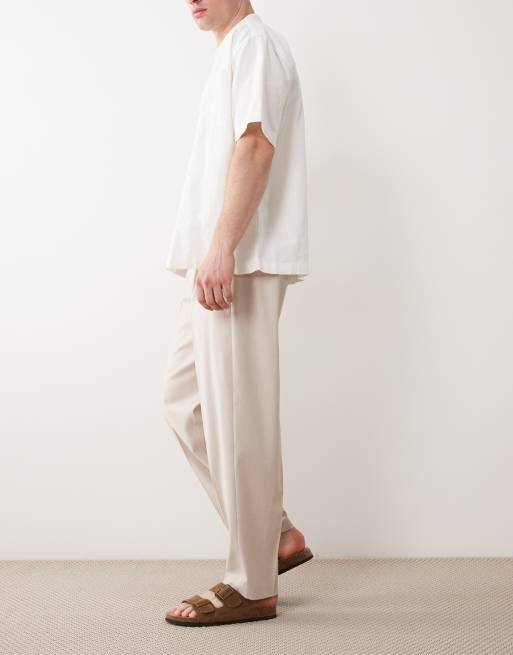 ASOS DESIGN tailored oversized tapered trousers with elasticated waist in stone, 3 of 5