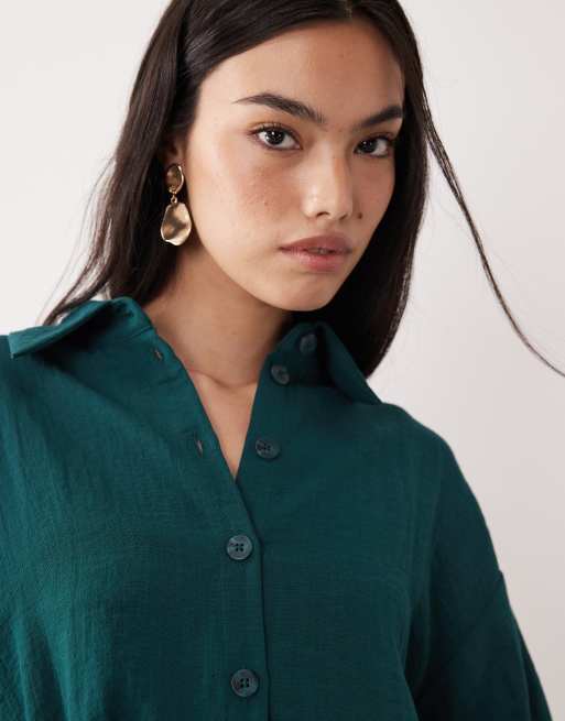 ASOS DESIGN tailored oversized textured shirt in teal (Part of a set), 3 of 4