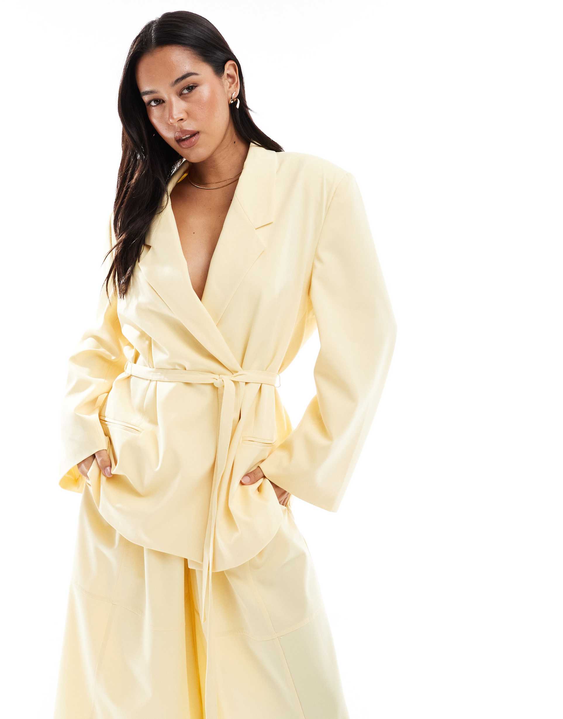 asos design tailored oversized tie waist blazer in buttermilk - part of a set