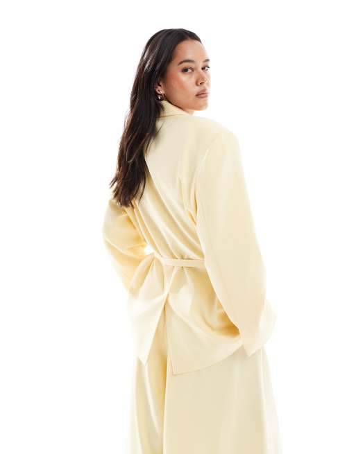 ASOS DESIGN tailored oversized tie waist blazer in buttermilk (Part of a set), 3 of 4