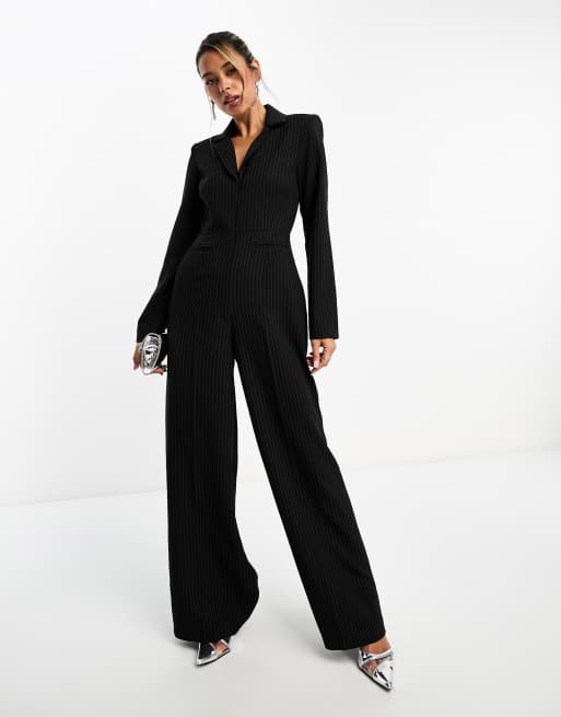 ASOS DESIGN tailored oversized tux jumpsuit in black pinstripe | ASOS