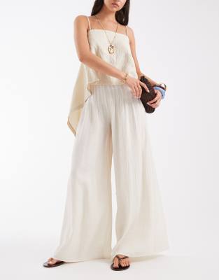 Asos Design Tailored Palazzo Sheer Pleated Pants In White