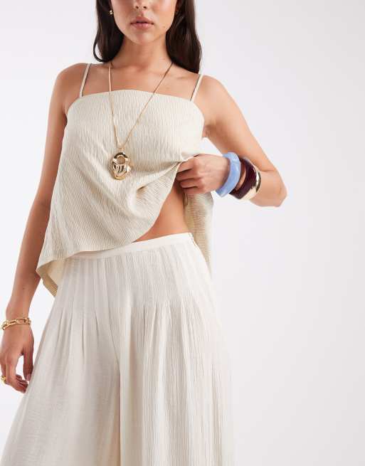 ASOS DESIGN Tailored palazzo sheer pleated trouser in cream, 2 of 5