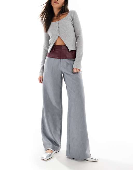 ASOS DESIGN tailored pants with faux leather contrast panel in gray