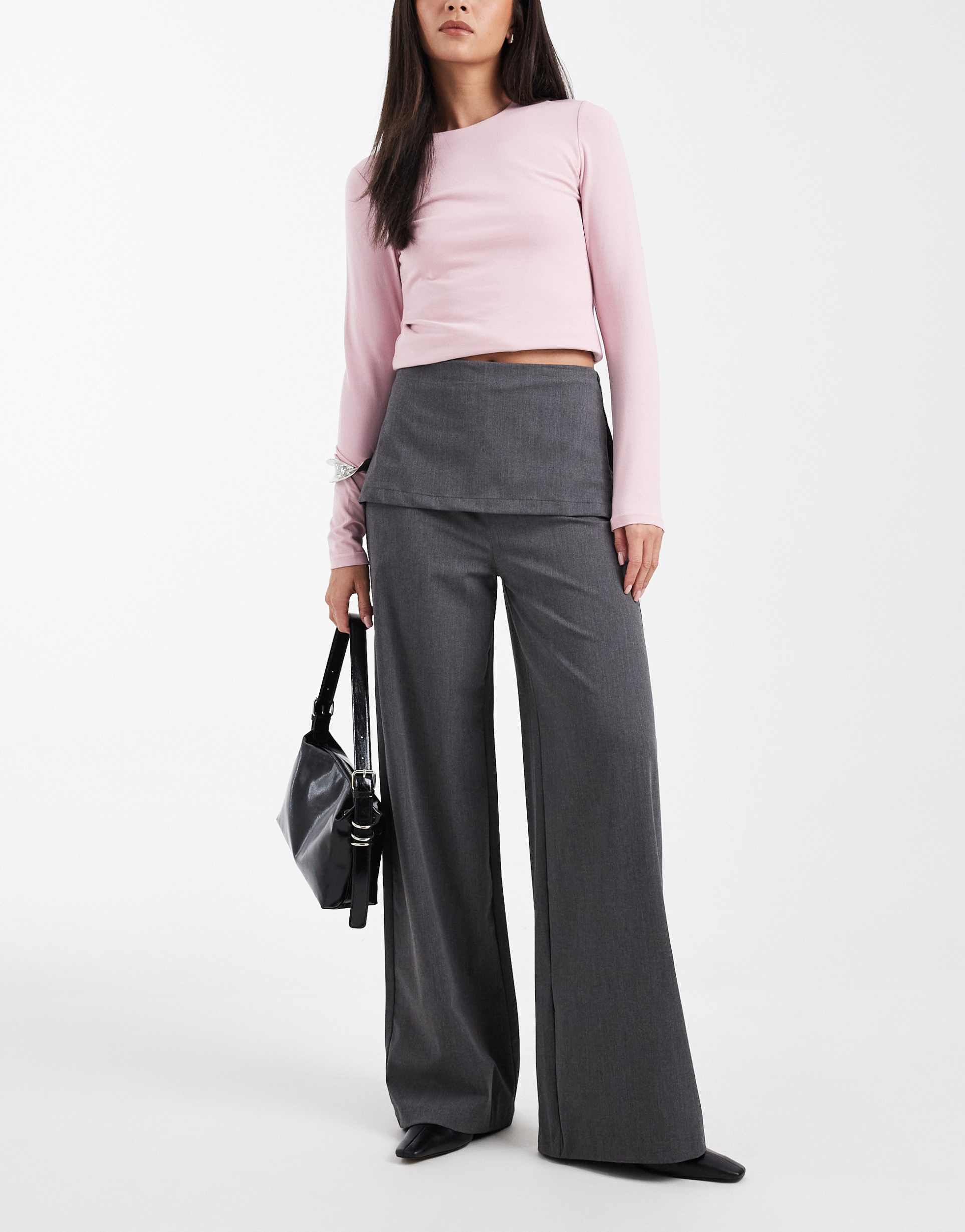 asos design tailored pants with skirt in charcoal gray