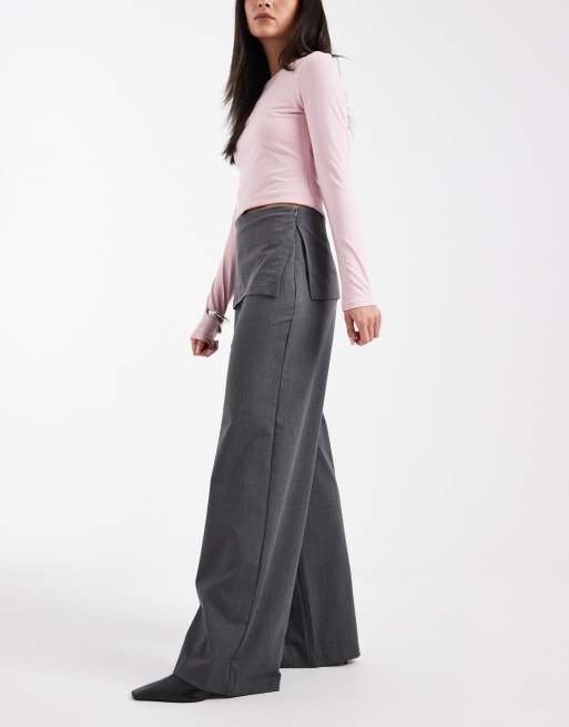 ASOS DESIGN tailored pants with skirt in charcoal grey, 2 of 5