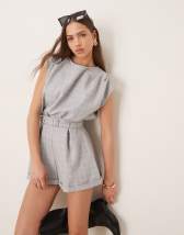 ASOS DESIGN boxy romper with belt in midwash