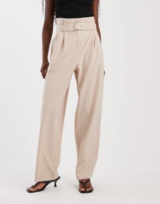 Asos Design Tailored Paper Bag Waist Pirate Peg Pants In Neutral