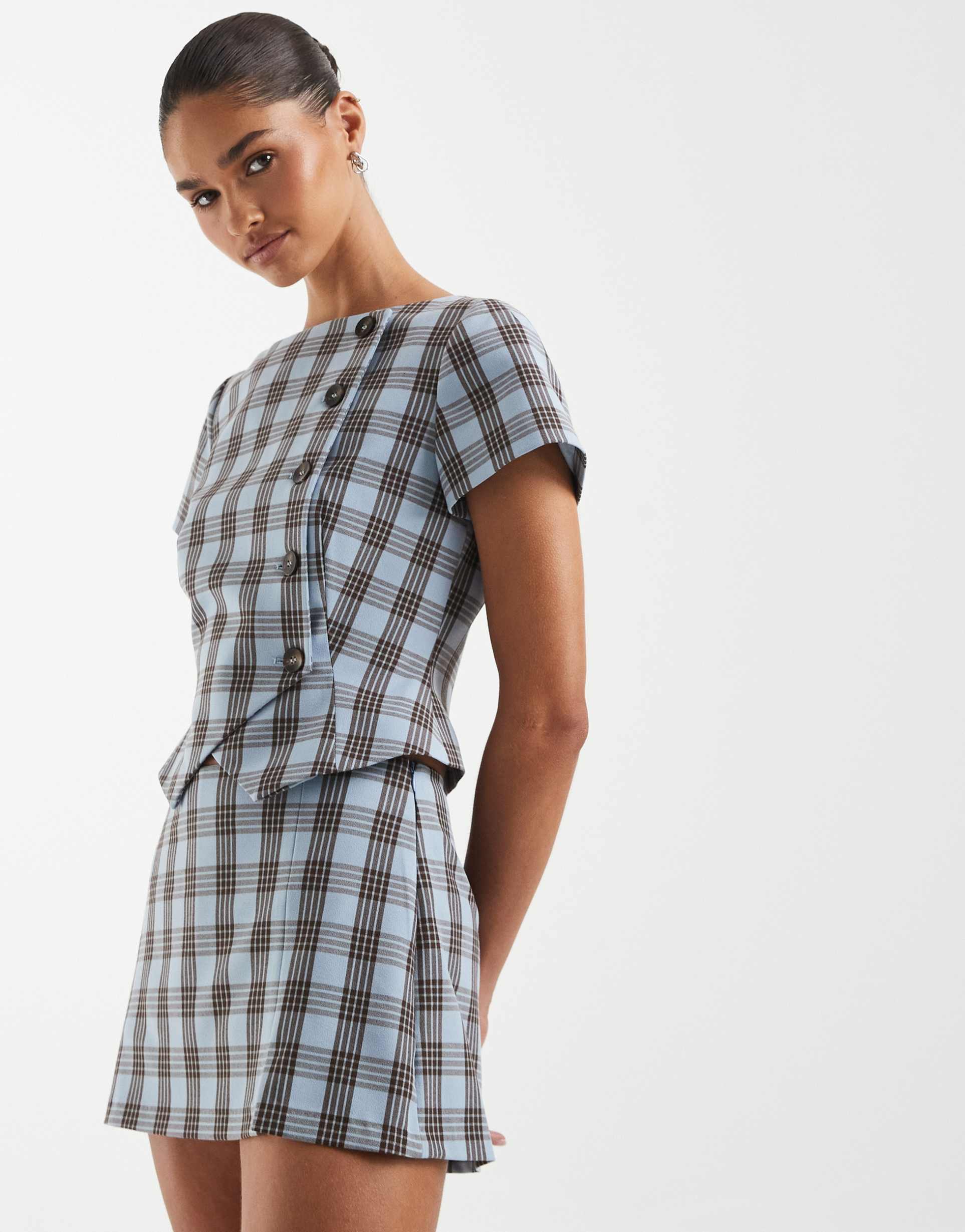 asos design tailored pelmet mini skort in plaid