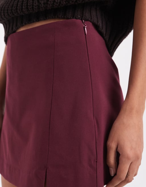 ASOS DESIGN Tailored pelmet mini skort with split in burgundy, 4 of 5