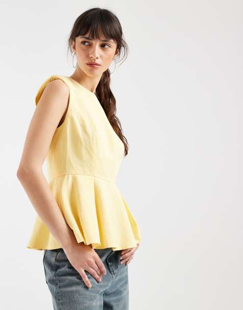 ASOS DESIGN tailored peplum shell top in pastel yellow