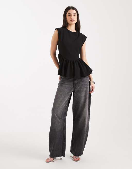 ASOS DESIGN tailored peplum top in black, 2 of 4