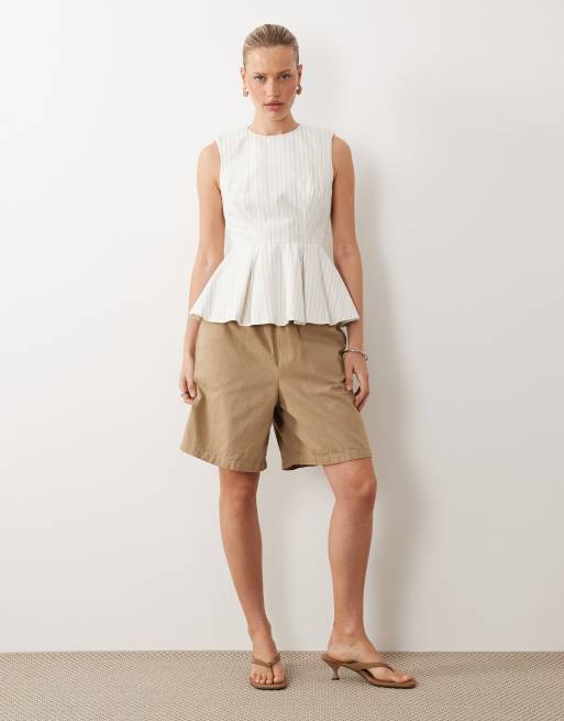 ASOS DESIGN tailored peplum top in ecru stripe, 2 of 4