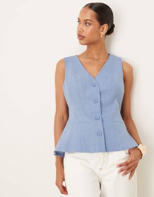 tailored peplum vest in blue-Brown