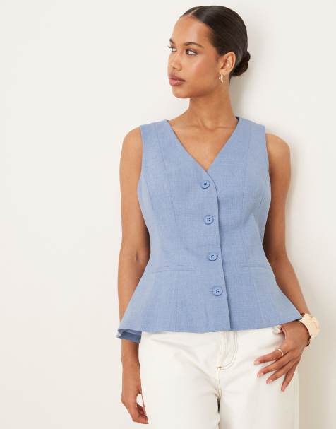 ASOS DESIGN tailored peplum vest in blue - view 1