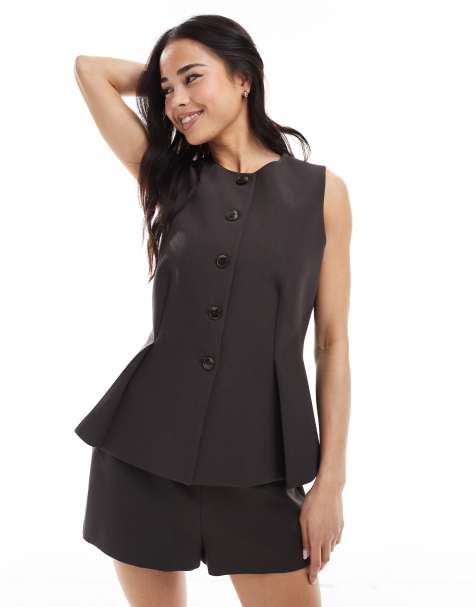 ASOS DESIGN tailored peplum vest in chocolate - view 1