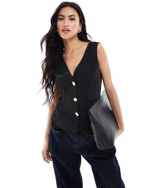 ASOS DESIGN tailored peplum waistcoat with trims in black