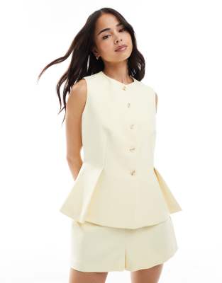 ASOS DESIGN ASOS DESIGN tailored peplum waistcoat in buttermilk-Yellow