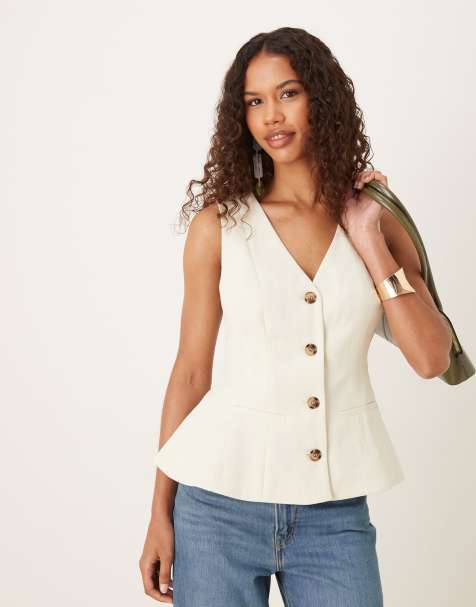 ASOS DESIGN tailored peplum waistcoat in buttermilk - view 1