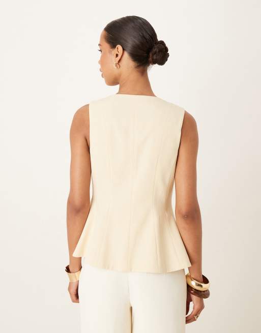 ASOS DESIGN tailored peplum waistcoat in lemon, 3 of 4