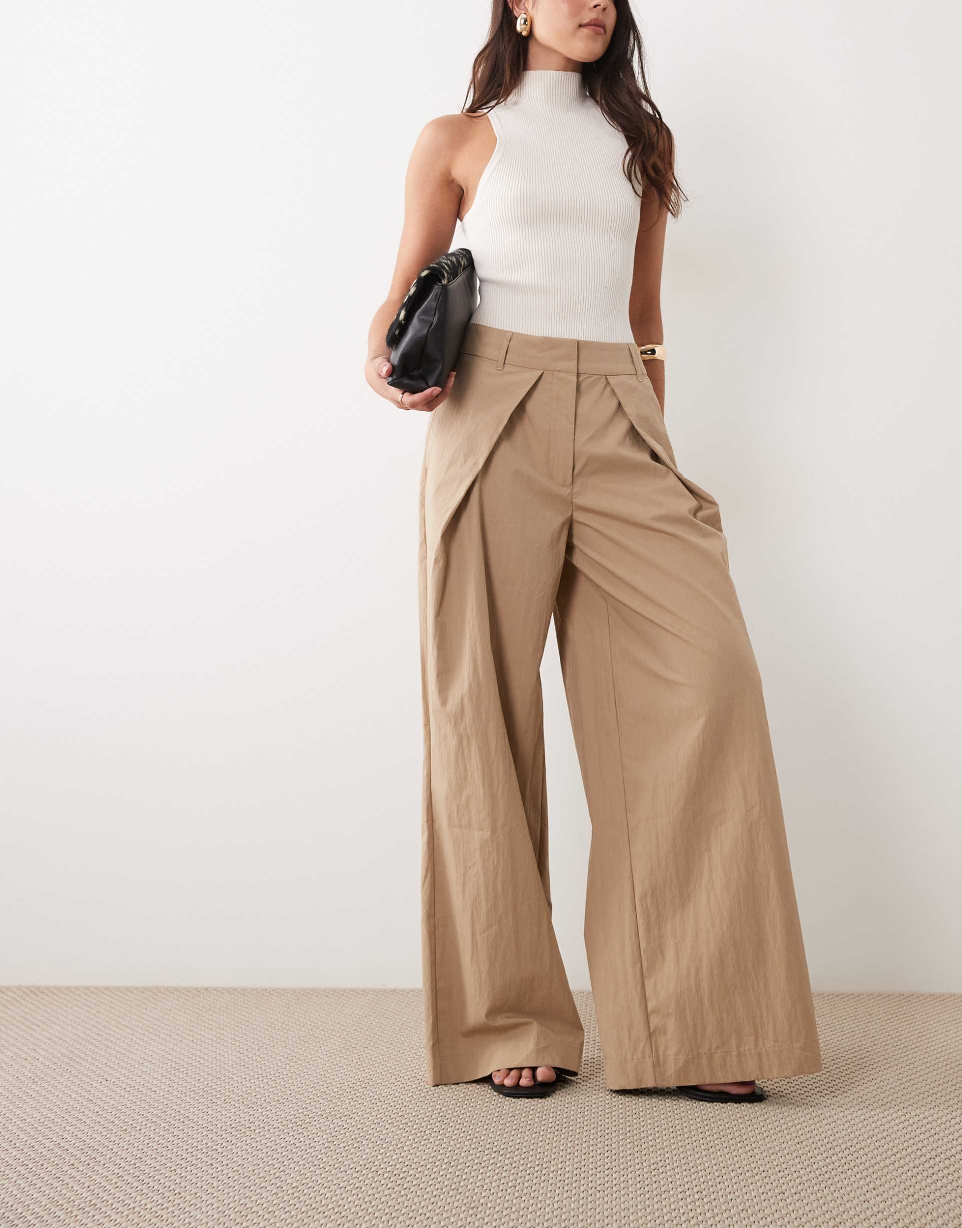 asos design tailored pleat front detail wide leg pants in sponge green