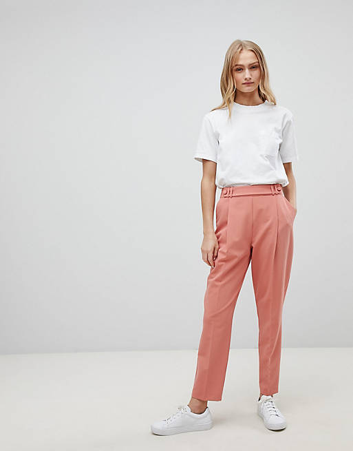 ASOS DESIGN Tailored Pleat Front High Waist Tapered PANTS With Button ...
