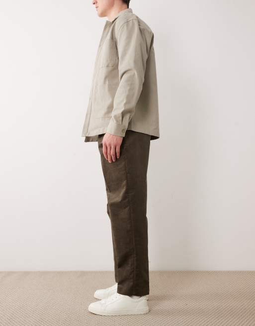 ASOS DESIGN tailored pleated cotton rich oversized tapered trousers in brown corduroy, 3 of 5